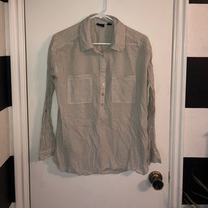 Lightweight green and white striped button down